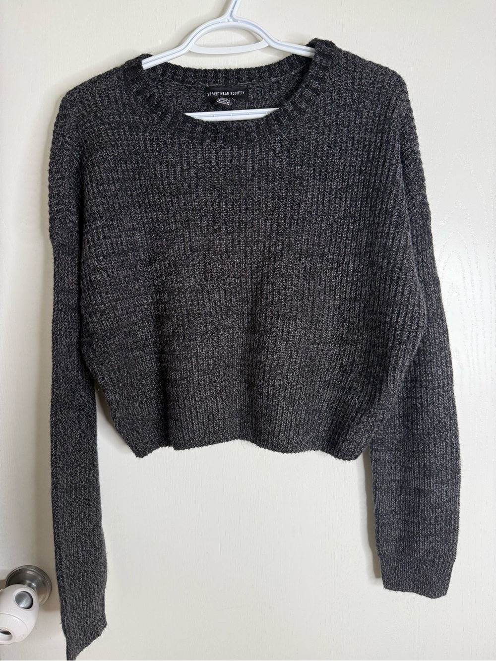 Streetwear Society Cropped Charcoal Ribbed Crewneck Sweater Women's Medium